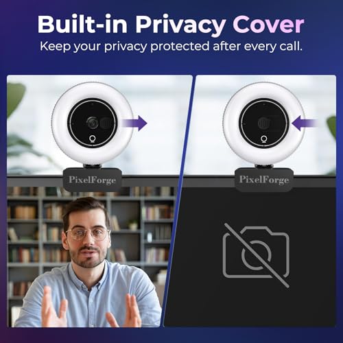 4K Webcam for PC with Microphone & Light & Privacy Cover - color: Silver, style: 4K Sony Sensor PDAF