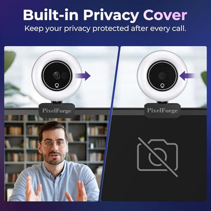 4K Webcam for PC with Microphone & Light & Privacy Cover - color: Silver, style: 4K Sony Sensor PDAF