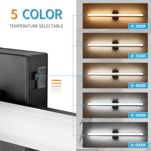 Modern Black and Brass Vanity Light Bar 40 Inch, 30W 5CCT Dimmable Bathroom Light Fixtures LED Wall Lighting Fixture - color: Black+Brass, size: 40 inch