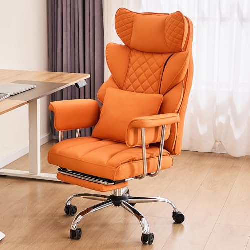 500 Lbs Kneading Massage Office Chair with Foot Rest Reclining | Orange, Ergonomic Computer Chair, High Back Thick Cushion, Big & Tall, Comfy Leather, Heavy Duty Home Executive - color: Orange