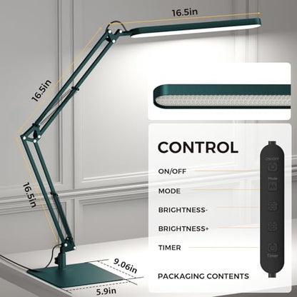 SKYLEO LED Desk Lamp with Slim Base - Adjustable Swing Arm Desk Light, Dimmable, Timer, Eye Protection, Memory Function, 1300LM, 12W, Green - style: Green swing arm with Base