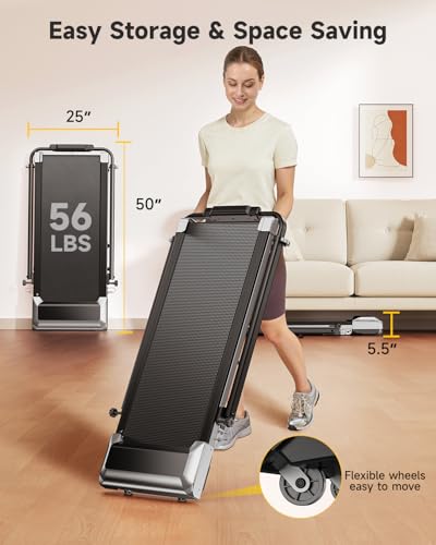 TOPUTURE Walking Pad Treadmill with 12% Incline, 6 in 1 Folding Treadmill with Adjustable Handle Bar for Home/Office, Under Desk Treadmills Portable Walking Pad with App, Remote Control & LED Display