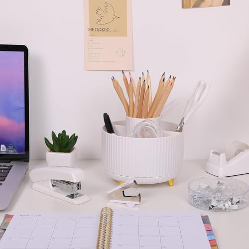 SKYDUE White Office Supplies Set, Office Desk Accessories 10PCS, Pencil Holder for Desk, Stapler, Tape Dispenser, Scissors, Ruler, Binder/Paper Clips and 1000pcs Staples,Desk Supplies Set - color: White