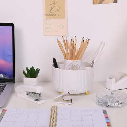 SKYDUE White Office Supplies Set, Office Desk Accessories 10PCS, Pencil Holder for Desk, Stapler, Tape Dispenser, Scissors, Ruler, Binder/Paper Clips and 1000pcs Staples,Desk Supplies Set - color: White