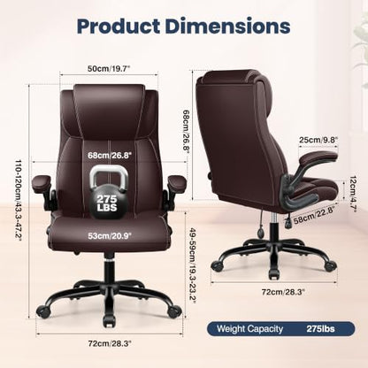 Ergonomic Office Chair, High Back Executive Leather Desk Chair - color: Coffee
