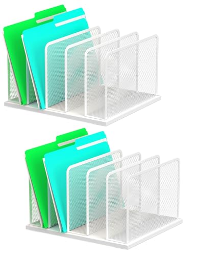 Kuntine.B 5-Section Upright Desk File Organizer White 2 Pack | Vertical, Mesh, Metal, Assembly, Stability, Sturdiness, Organization, Standing - color: White, size: 2 Pack 5-Section