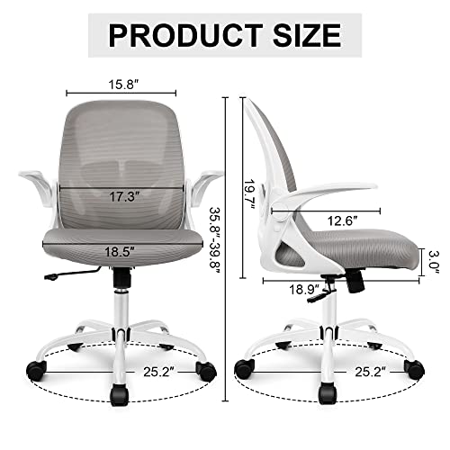 Office Chair Ergonomic Desk Chair with Flip up Armrests Swivel Breathable Desk Mesh Computer Chair with Adjustable Lumbar Support and Height for Conference Room (Gray) - color: Grey