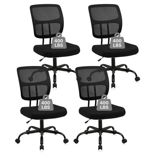 CLATINA Armless Home Office Chair, Small Ergonomic Mesh Back Desk Chairs with Lumbar Support and Wheels, Adjustable Height 360° Swivel Rolling Computer Chair for Conference Waiting, Black, 4Pack - color: Black-sprain, size: 4 Pack