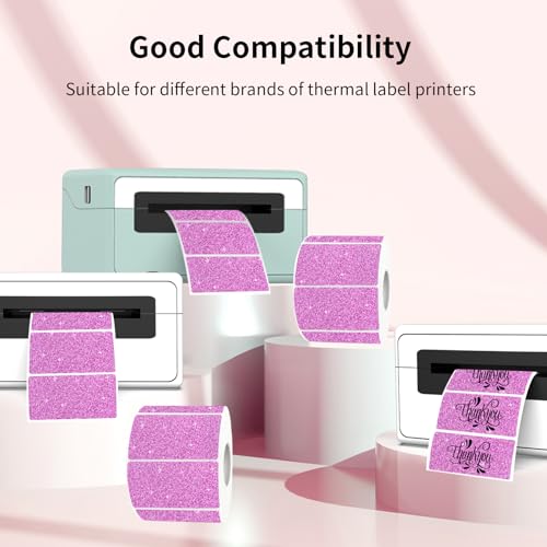 3x2 Inch Holographic Thermal Labels, Glitter Pink Thermal Sticker Labels, Waterproof Thermal Printer Stickers for Price, Barcode, Name, Custom Logo Design, 200 Pcs/Roll - color: Holographic Pink, size: 2*3 inch/1 roll