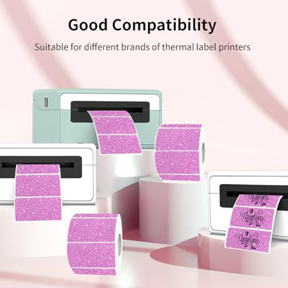 3x2 Inch Holographic Thermal Labels, Glitter Pink Thermal Sticker Labels, Waterproof Thermal Printer Stickers for Price, Barcode, Name, Custom Logo Design, 200 Pcs/Roll - color: Holographic Pink, size: 2*3 inch/1 roll