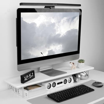 Bamboo Monitor Stand Riser, Natural Desk Shelf with Acrylic Legs | 31.5-Inch Wide, 3.3-Inch Clearance, Fits Monitor, Laptop, Printer and Speakers for Small Desks - color: White