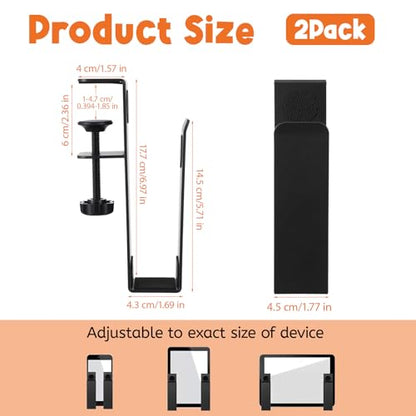 2 Pack Adjustable Desk Side Laptop Holder, Heavy-Duty Metal Desk Side Storage, Hanging Organizer with Tool-Free Clamp (6.97"x1.77", Black)