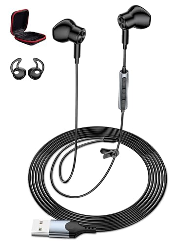 iMangoo USB Earbuds with Microphone for PC Laptop 7.5ft Cord Headphones | Wired USB A Semi In Ear Buds Headset for School Students Home Office Gaming Corded Earphones for Discord Zoom Skype Laptop - color: Black