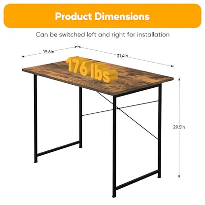 YSSOA Computer Desk Home Office Work Study Writing Modern Simple Table with Headphone Hooks - color: Deep Brown, size: 32 Inch