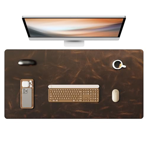 YSAGi Leather Desk Mat, 31.5"x15.8"Real Leather Desk Pad,2mm Thick Desk Blotter with Stiched line,Oil-Wax Feel Mouse pad and Self-Healing Laptop Pad for Home & Office(Classic Dark Brown) - size: 31.5"x15.8"