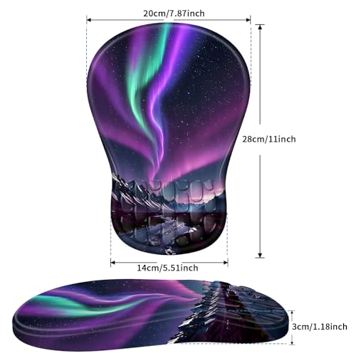 YIWEI Ergonomic Mouse Pad with Wrist Rest for Carpal Tunnel Pain Relief - color: Aurora