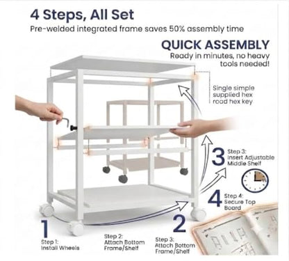 31.5" Heavy Duty Large Printer Stand with Adjustable Storage Shelf, White - color: White, size: 3-Tier