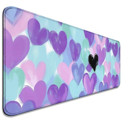 Purple Heart Large Mouse Pad & Desk Mat for Gaming, Office & Home | 31.5"x11.8"x0.12", XL, HD Print, Long, Ultra-Smooth Surface, Non-Slip Rubber Base, Stitched Edges, Office Accessories - color: XK02