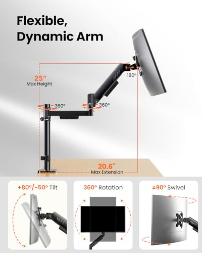 ErGear Dual Monitor Stand, Stacked Monitor Mount for 13-33″ Screens, Up to 19.8 lbs/Arm, Enhanced Stability with Integrated C-Clamp, Upgraded Cable Management, VESA 75x75/100x100mm, Home Office Gaming - size: 13"-33", style: Dual Arms