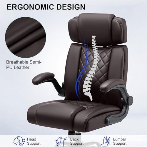 HOFFREE Comfy Computer Chair with Adjustable Lumbar Support (Coffee) - color: Coffee