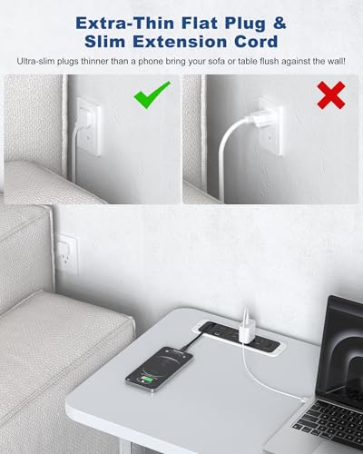 Recessed Power Strip with Retractable USB C Cable,2 PD 20W USB C,Flush Mount Countertop Drawer Outlet, Furniture Hidden Outlet for Side Table,End Table,3 Outlets (Black and White, 6FT-20W) - color: Black and white, size: 6FT-20W USB