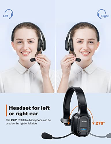 TECKNET Trucker Bluetooth Headset, AI Noise Canceling Mic, Wireless On-Ear | AI Noise Canceling Mic reduces background noise for clear calls. Wireless hands-free headset for truckers and office use.