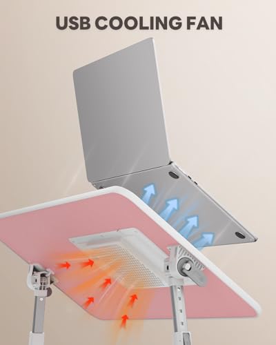 Laptop Desk for Bed with Cooling Fan, Height & Angle Laptop Stand - color: Pink