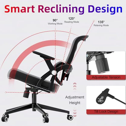 Ergonomic Office Chair - 350LB Comfy Desk Chairs with Adjustable Lumbar Back Support, Mesh Computer Chairs with Wheels and Arms for Home Office, Study - color: 04black