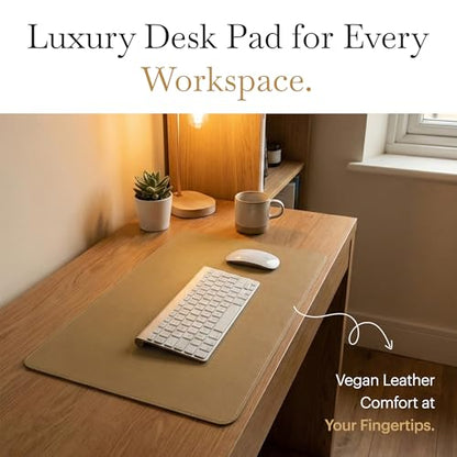 Rikan Small Desk Blotter with Smooth Surface-Vegan Leather Stylish Desk Mat Ideal for Keyboard, Laptop & Device Placement - Perfect Laptop Pad Protects Your Desk, Enhances Style & Productivity - Beige - color: Beige, size: 15 IN x 11 IN
