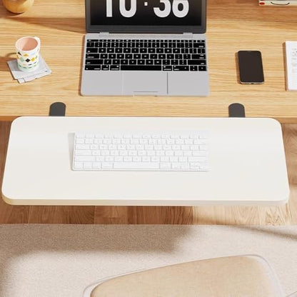 Desk Extender Tray, Punch-Free Clamp on 90° Foldable Keyboard Drawer Tray, Table Mount Armrest Shelf, Computer Elbow Arm Support (White, 19.7"*9.8"*0.5"/50cm*25cm*1.2cm) - color: White, size: 19.7"*9.8"*0.5"/50cm*25cm*1.2cm