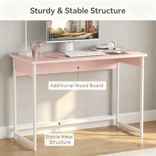 ALISENED Home Office Desk, Sturdy and Stable Computer Desk, 43.3 Inch Computer Desk, Office Desk with Metal Frame, Study Table for Home Bedroom, Pink - color: Pink, size: W-43.3in