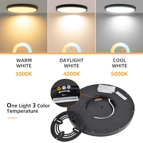 Hlite 12 inch Flush Mount LED Ceiling Light Fixture,2400LM,3CCT,6Pack | 24W Super Slim Light Fixtures Ceiling Mount 3000K/4000K/5000K Selectable,Light Fixtures for Kitchen,Bedroom,Black - color: Black, size: 12 inch-6