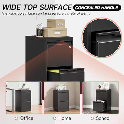 2 Drawer File Cabinet with Lock,Black Metal Filing Cabinets,Steel Vertical Fit Hanging Files, Letter,File Box and A4 Documents-Assembly Require - color: Black, size: Vertical 2 Drawer