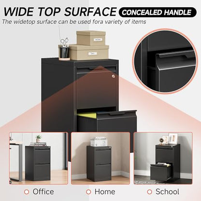 2 Drawer File Cabinet with Lock,Black Metal Filing Cabinets,Steel Vertical Fit Hanging Files, Letter,File Box and A4 Documents-Assembly Require - color: Black, size: Vertical 2 Drawer