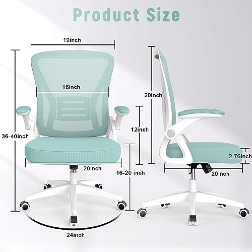 naspaluro Home Office Desk Chair Mid Back with Adjustable Height Green | Comfy Ergonomic Chair with Flip-Up Arm and Lumbar Support, Breathable Mesh Swivel Computer Chair for Study Working Teacher - color: Green