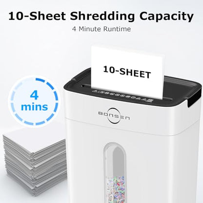 Bonsen 10-Sheet Cross Cut Paper Shredder for Home Office Heavy Duty, White - color: White, size: 10-Sheet Cross Cut