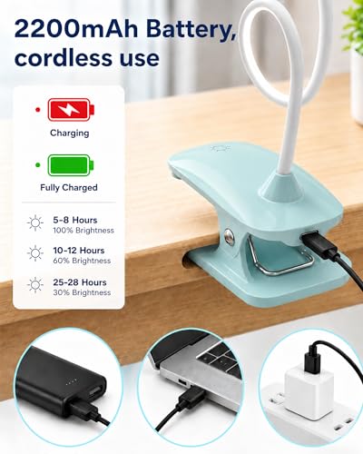 Rechargeable Clip On Reading Light for Bed Headboard, Touch Dimming