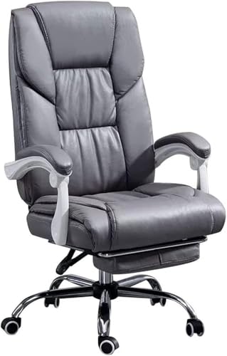 Ergonomic Executive Office Chair with Footrest Leather Computer Desk Chair High Back Home Task Chair with Lumbar Support Comfortable for Bedroom Business(Gray) - color: Grey