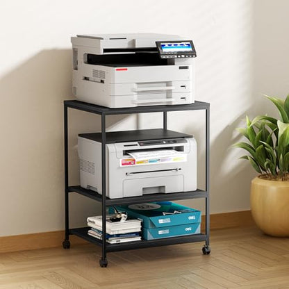 Large Printer Stand with Wheels, 3 Tier Printer Table for Home Office, Rolling Printer Cart with Adjustable Storage Shelf for Shredder Scanner Fax (Black) - color: Black
