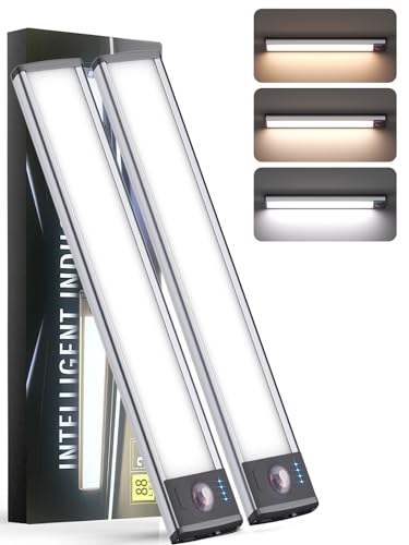 Under Cabinet Lighting（2 Pack）,Long Endurance Rechargeable Battery 88 LED 3 Color Lights, Motion Sensor Light Indoor, Dimmable Night Light, Closet Lights for Kitchen Wireless,Stick-On Cabinet Lights. - size: 14.5inch-88LED