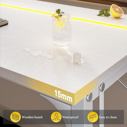 DurayLoly 48" Gaming Desk with Waterproof LED Lights for Bedroom,White - color: White, size: 48 IN