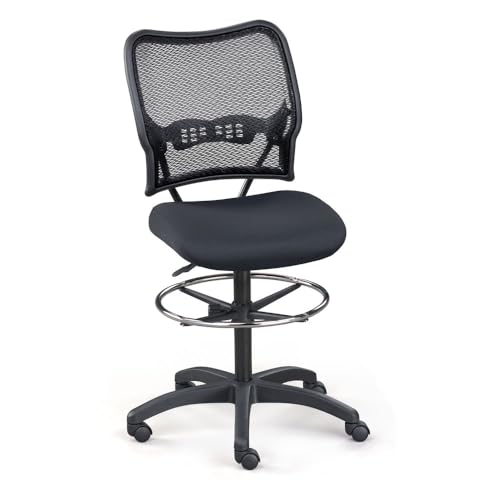 Space Seating 13 Series Deluxe Dark Air Grid Adjustable Drafting Chair with Built-in Lumbar Support and Footring, Black - style: Standard Control