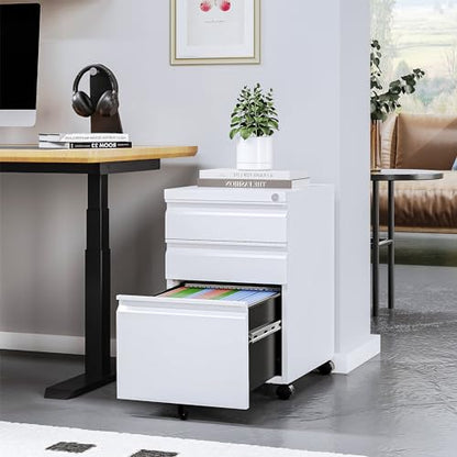 STANI Mobile File Cabinet with Lock Under Desk Metal Filing Legal/Letter File Folders Rolling Cabinet Metal File Cabinets Filing on Wheels with Drawers Assembly Required - color: White, size: 3 Drawers-Assembly Required