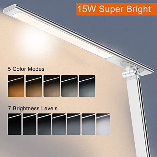 AFROG 5th Gen Multifunctional LED Desk Lamp with 10W Fast Wireless Charger, USB Charging Port,1800Lux Super Bright,5 Lighting Mode,7 Brightness, Touch Control, Auto Timer, 15W Office Table Lamp - color: White 5.0 Pro