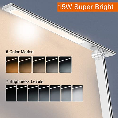 AFROG 5th Gen Multifunctional LED Desk Lamp with 10W Fast Wireless Charger, USB Charging Port,1800Lux Super Bright,5 Lighting Mode,7 Brightness, Touch Control, Auto Timer, 15W Office Table Lamp - color: White 5.0 Pro