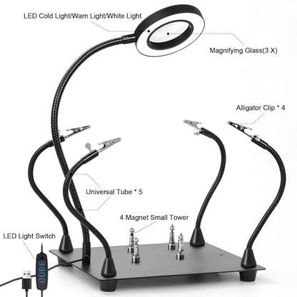 Soldering Helping Hands, Soldering Station with 3X LED Magnifying Glass