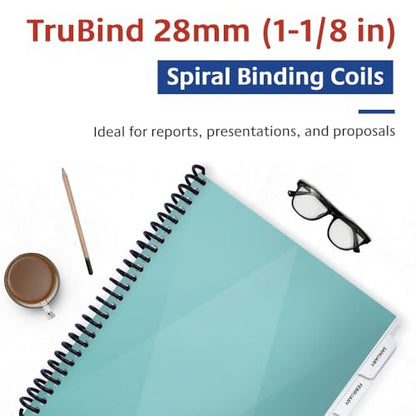 28mm (1-1/8 in.) Spiral Binding Coils for Reports, Presentations and Proposals | 4:1 Pitch | 12 in. Length | Black | 250 Sheets Binding Capacity | 50 Pack - color: Black