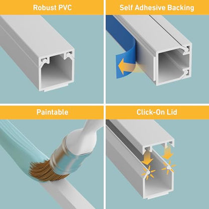 D-Line 32.8ft Cable Raceway, Self Adhesive Cord Cover, Hide Surface Wires, Paintable - 10x 0.63in (W) x 0.63in (H) x 39in Lengths - White - size: 10-Pack