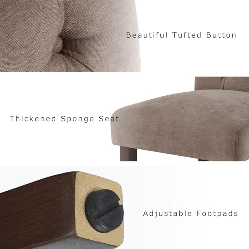 COLAMY Button Tufted Dining Chairs Set of 6, Parsons Upholstered Fabric Dining Room Chairs Kitchen Chairs with Wood Legs and Padded Seat, Taupe - color: Taupe, size: set of 6