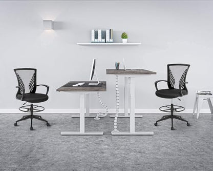Drafting Chair Tall Office Chair Standing Desk Chair Adjustable Height Reception Office Chair with Lumbar Support & Foot-Ring, Ergonomic Mesh Computer Drafting Stool for Working Standing Desk (Black)